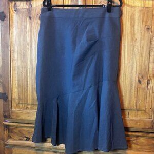 Custom Made Wool Skirt Flared Hem Tailored Midi | Dark Grey (Approx Size 12)